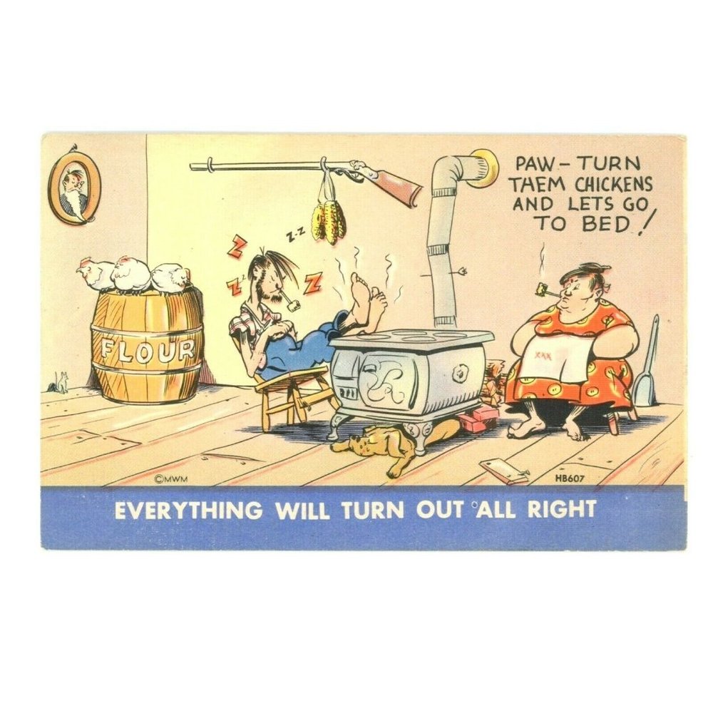 Vintage Postcard Humor Paw Turn Them Chickens & Lets Go To Bed Everything Be Ok